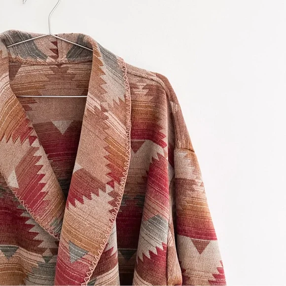 Vintage Southwestern Blanket Robe Tribal Pattern Belted Duster Boho Western XL - Picture 4 of 10